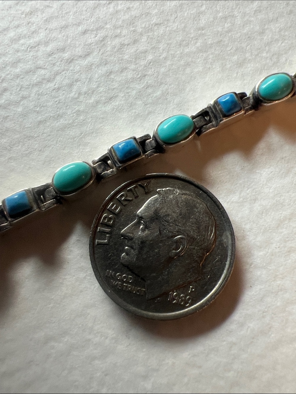 Sterling Silver Turquoise Stone Link Bracelet - Women Jewelry - Picture 3 of 4